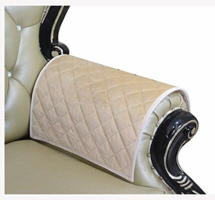 Pack of 2 Beige Fabric Sofa Arm Covers Nonslip Leather Sofa Armrest Protectors Removable Chair Sofa Armrest Covers Anti Slip (50X60CM, Beige)