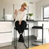 RTYHN Set of 2 Bar Stools, Velvet Bar Stools Kitchen Counter Chairs Upholstered 65 cm with Backrests, Footrest for bar living room balcony Pub Ch