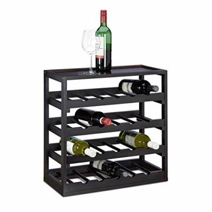 Relaxdays Rack Made of Wood, Size: 52 x 52 x 25 cm Robust Holder for Wine Freestanding Shelf in Elegant Black Stand with 4 Shelves for 20 Bottles