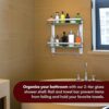 Vdomus Tempered Glass Bathroom Shelf with Towel Bar Wall Mounted Shower Storage, Brushed Silver Finish 15.2 X 5 X 16.1 inches 2 Tier Glass Shelf