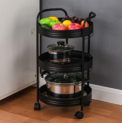 DNATS 3 Layer Movable Kitchen Storage Rack Carbon Steel Bathroom Shelf With Wheels Space Saving Trolley Tools (Color : Argento, Size : 1pcs)