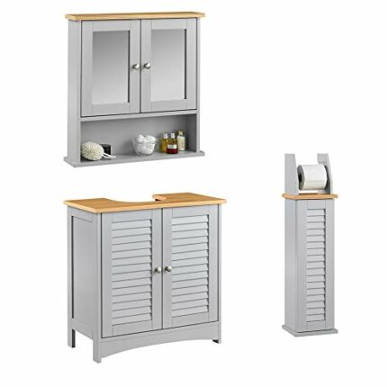 CARME Atlanta 3 Piece Set Bathroom Furniture Free Standing Under Sink Storage Wall Mounted Medicine Cabinet with Mirror Modern Toilet Paper Holde