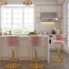 Pink Velvet Swivel Barstools Set of 2 Counter Bar Chair Adjustable High Bar Stools with Backs Armless Kitchen Island Hight Stainless Steel Titani