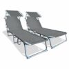 VOUNOT Folding Sun Loungers Set of 2, Sunbed with Adjustable Backrest & Sunshade for Garden, Beach, Patio, Pool, Camp, Load 110 kg, Grey