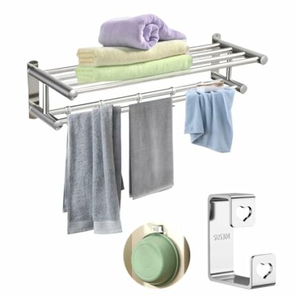 GNCLOUD Towel Rail 16Inch, SUS304 Stainless Steel Towel Rack, Wall Mounted Bathroom Towel Shelf, Towel Holder With 2 Installation Way, Come With