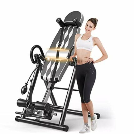 ZXYWW Foldable Gravity Inversion Table, Back Stretcher Machine - Inflatable Height Adjustment with Gray Protective Belt, Strength Training Equipm