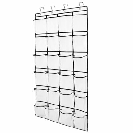 Shoe Organizers Hanging Storage Over the Door Shoe Racks with 24 Large Mesh Pockets 4 Hooks Gadget Storage Wall Hanging Wardrobe for Kitchen Bedr