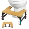 Bamboo Toilet Stool Iron 7''&9'' Adjustable Heights Foldable Iron Toilet Assistance Poop Steps with Non-Slip Layer for Adults Children Pregnant W