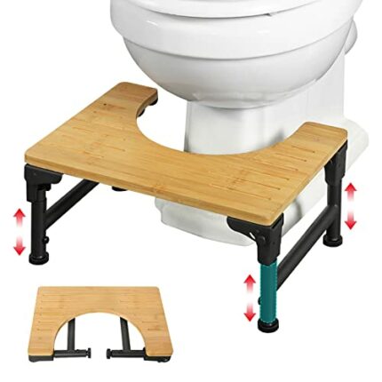 Bamboo Toilet Stool Iron 7''&9'' Adjustable Heights Foldable Iron Toilet Assistance Poop Steps with Non-Slip Layer for Adults Children Pregnant W