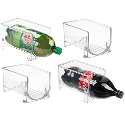 mDesign Kitchen Wine Rack — Stackable Bottle Rack for Wine, Water and Other Drinks — Pantry, Cupboard and Fridge Storage Rack — Set of 4 — Clear