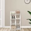 Carved Shoe Cabinet, 4 Tiers White Corner Shoe Cabinet Modern Multifunctional Hollow Carved Shoes Rack Wood Shoes Storage Rack Organising Shelf f