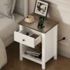ChooChoo Nightstand with Charging Station, Wooden Top Bedside Table with Drawer and Storage Space for Bedroom, Grey
