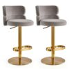 DWILKE Velvet Gold Adjustable Heigh Island Bar Chairs Counter Height Bar Stools Set of 2 Swivel Barstools with Backs Round Upholstered Seat for P