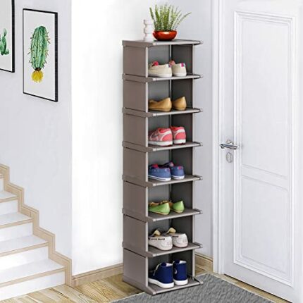 8 Tiers Shoe Rack - Vertical Narrow Shoe Shelf Storage Organizer Sturdy Space Saving - Tall Narrow Shoe Rack for Entryway Closet Hallway