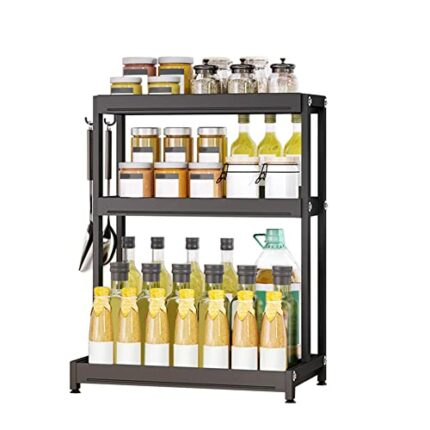 Redwestmelon Spice Rack Kitchen Countertop Shelf Spice Organizer Holder Free Standing Black 3 Tier Seasoning Rack Storage Spice Stand