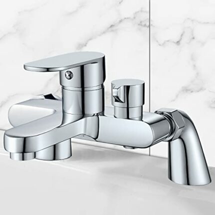Bath Shower Mixer Tap Modern Bath Taps Deck Mounted Shower Tub Filler Tap Single Lever Bath Mixer Tap Chrome Curved, 2 Tap Hole, for Shower and B
