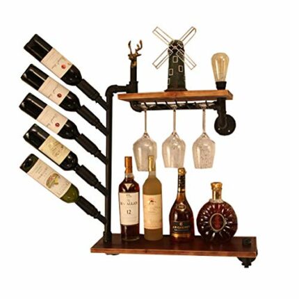 Wine rack Loft Vintage Industrial Wind Wall Wine Rack Wrought Iron Hose Rack Wall-mounted Wine Rack Goblet Holder Shelf (Size: 70 × 70cm)