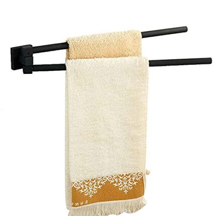 towel stand towel rail 2 arm towel shelf no drilling rotating all copper foldable self adhesive wall mounted for bathroom-black
