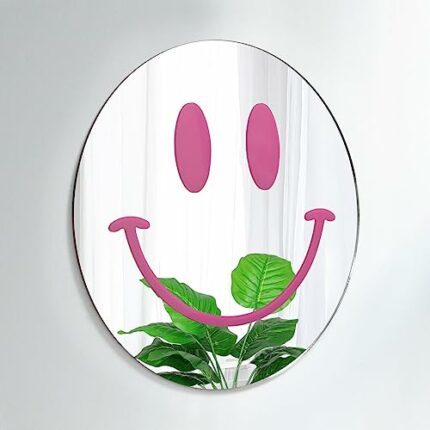 Dremisland Smiley Wall Mirror Preppy Room Decor for Teen Girls Dorm Room Decor Aesthetic Acrylic Mirror Round Mirror for Apartment Living Room, B