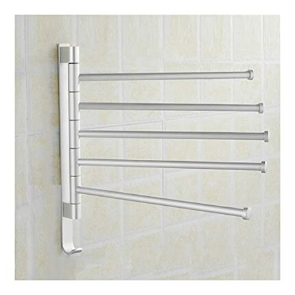 HIGOH Towel Rack Towel Bar Towel Holder with Hooks, Wall Mounted Bathroom Towel Rack Hanging Holder, Aluminum Multipurpose 5 Layer Towel Bar Deco
