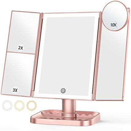 Makeup Mirror with 10X Magnifying Mirror, 3 Color Lighting, 72 LEDs Vanity Mirror with Lights, Lighted Makeup Mirror, 10x 3X 2X Magnification, To