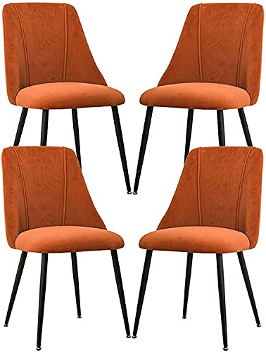 Flannel Dining Chairs Set Of 4 Ergonomic Design Kitchen Chairs with Black Metal Legs Dining Chairs (Color : Orange)