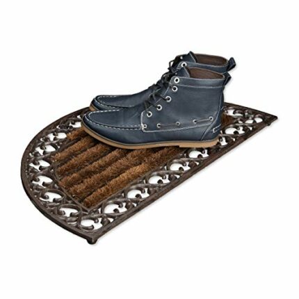 Relaxdays Door Mat Cast Iron Doormat with Bristles, Circular 4 x 72 x 39 cm, Art Nouveau Rustic Welcome Mat made of Robust Powder Coated Metal wi