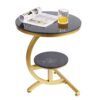 suruim Luxury Marble Round Coffee Table Sofa Side Table Corner Table Living Room Sofa End Bedside Table Outdoor Indoor Furniture (Gold+Black)