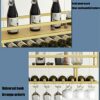EYLINK Hanging Wine Rack with Glass Holder and Shelf, Adjustable Height Metal and Solid Wood Ceiling Bar Wine Glass Rack, 2 Layer Industrial Wall