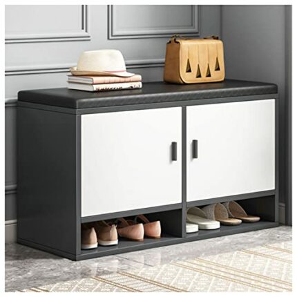 Upholstered Footstool Storage Stool Multifunctional Can Sit Changing Shoe Stool Simple Solid Wood Shoe Cabinet for Household Entry Living Room Be