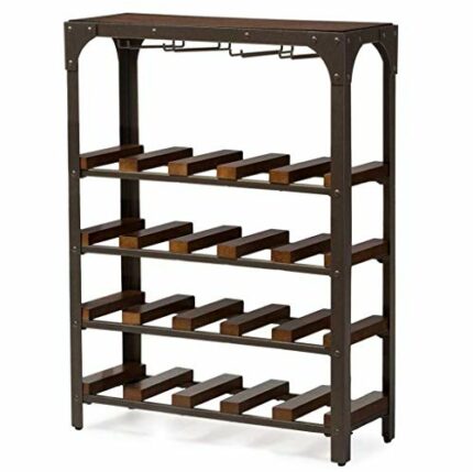 KEppd Wall Storage Shelves, Shelf Wine Rack Wrought Iron Solid Wood Floor-Standing Grape Wine Rack American Country Wine Glass Rack Display Stand