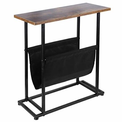 Ejoyous Retro Small Side Table, H Shaped Narrow End Table with Canvas Bag Industrial Slim Sofa Side Table Snack Table with Magazine Holder, for S