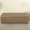 Button-Tufted Leather Storage Bench,Space-Saving Entryway Bench For Living Room Bedroom End Of Bed,Rectangle Upholstered,Light Brown,60X40X45Cm