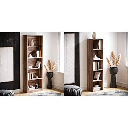 Vida Designs Cambridge 5 Tier Extra Large Bookcase & Oxford 5 Tier Cube Bookcase, Walnut Wooden Shelving Display Storage Unit Office Living Room