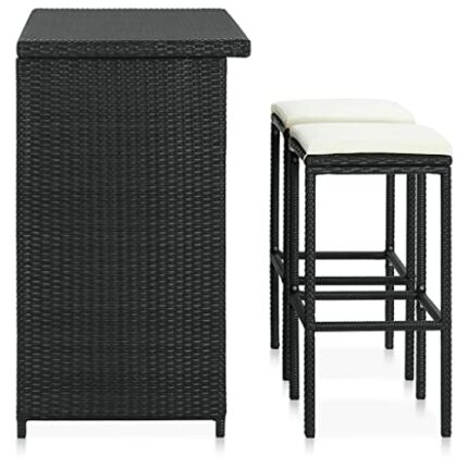 WALNUT Kitchen Bar Tables and Chairs Set Dining Room High Top Counter Height Table Set for 2 Poly Rattan Black