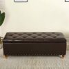 Button-Tufted Leather Storage Bench,Space-Saving Entryway Bench For Living Room Bedroom End Of Bed,Rectangle Upholstered,Light Brown,60X40X45Cm