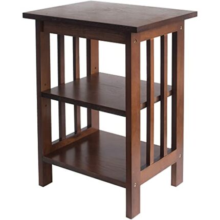 AERATI Side Table End Table with Grid Frame and 2 Storage Shelves Night Table Farmhouse Classic Style 40 x 30 x 54 cm