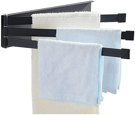 FVRTFT Towel Holder, 180 Degree Swivel Towel Rack with Swivel Guide, Wall Mount, Folding Home Kitchen 3 Layer Sticker Hook, Non-Slip Tub