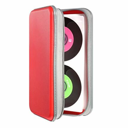 CD Case,DVSICK 96 Capacity CD/DVD Case Hard Plastic Case Holder CD Holder Organizer Wallet Protective DVD Holder Storage (Red)