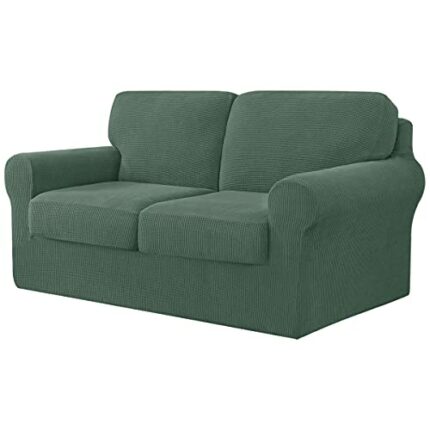 CHUN YI 5 Piece Stretch Sofa Cover, 2 Seater Slipcover with Two Separate Cushions and Backrests, Jacquard Spandex Fabric(2 Seater,Darkcyan)
