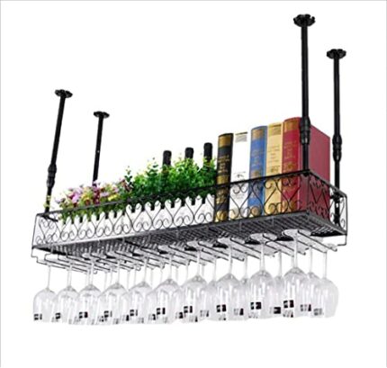 EMISOO Bar Unit Floating Shelves Wall-Mounted Wine Racks, Hanging Wine Glass Holder, Rustic Wine Holder, Wall Shelf Storage Rack, Multi - Functio