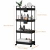 4-Tier Storage Trolley Cart, Slide-Out Cart with Wheels Rolling Utility Shelf Rack for Kitchen Bathroom with Hanging Cups & Partition