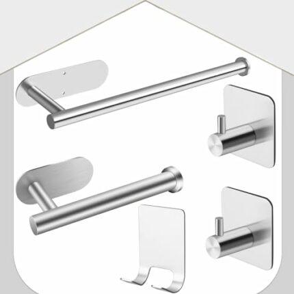 Bathroom Towel Holder Set,HOMGEN Self Adhesive Towel Rail Set Stainless Steel Bath Towel Rail Set No Drilling Hand Towel Rack With a Toilet Paper