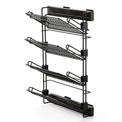 Emuca - Pull-out shoe-rack accessory with soft closing, 4 shelf shoe storage rack for wardrobe, right hand assembly, moka colour