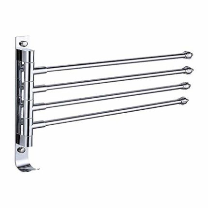 HIGOH Towel Rack Towel Rack,Free Perforated Rotating Towel Rack,Bathroom Stainless Steel Movable Towel Rail,Four-Bar Bathroom Kitchen,Wall-Mounte