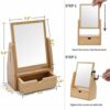 Bamboo Vanity Makeup Mirror with Storage, 1X/3X Magnification Double Sided 360 Drgree Swivel Mirror, Natural Bamboo Frame & Bracket, Table Desk C