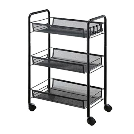 DNATS Kitchen Bathroom Bathroom Shelving Trolley With Wheel Three-layer Storage Rack With Hook Trolley (Color : Argento, Size : Light Grey)
