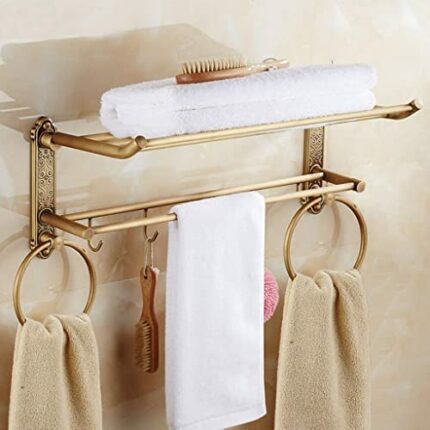 Copper Wire Drawing Bathroom Shelf Wall Hanging Double Layer Foldable Towel Rack Towel Bar Towel Storage Shelves/51 * 25 * 25Cm