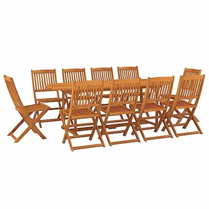vidaXL Solid Acacia Wood Garden Dining Set 11 Piece Outdoor Terrace Backyard Patio Furniture Dining Dinner Table and Chair Seating Seat