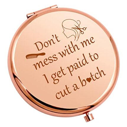 Gevody Hair Stylist Gifts for Women Her Hairdresser Gift Pocket Compact Makeup Mirror Funny Hair Dresser Gift Cosmetology Graduation Gifts Apprec